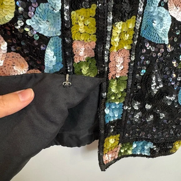 Vintage 80s Floral Sequin Jacket ✨ Handmade Boutique Beaded Statement Blazer - Picture 4 of 9